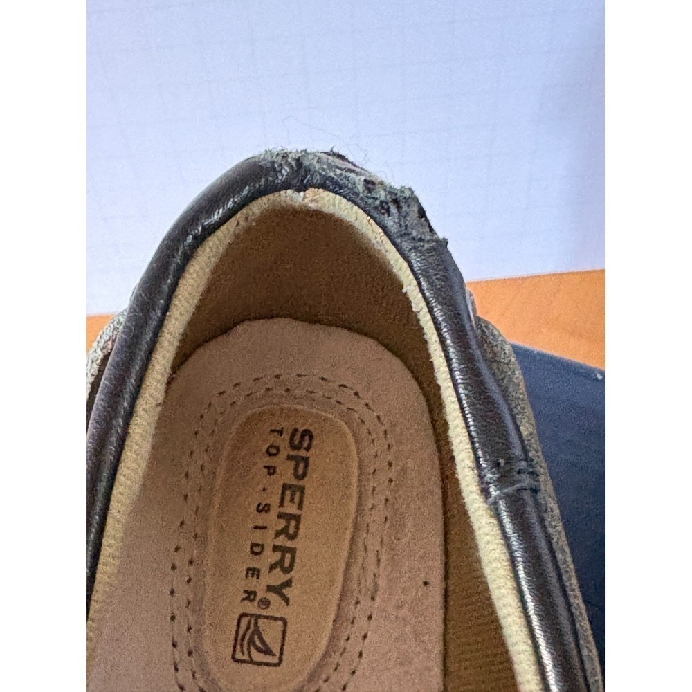 Sperry Top-Sider Boat Shoes Black Leather Canvas/Woven Sides Women 6.5M - Picture 6 of 16